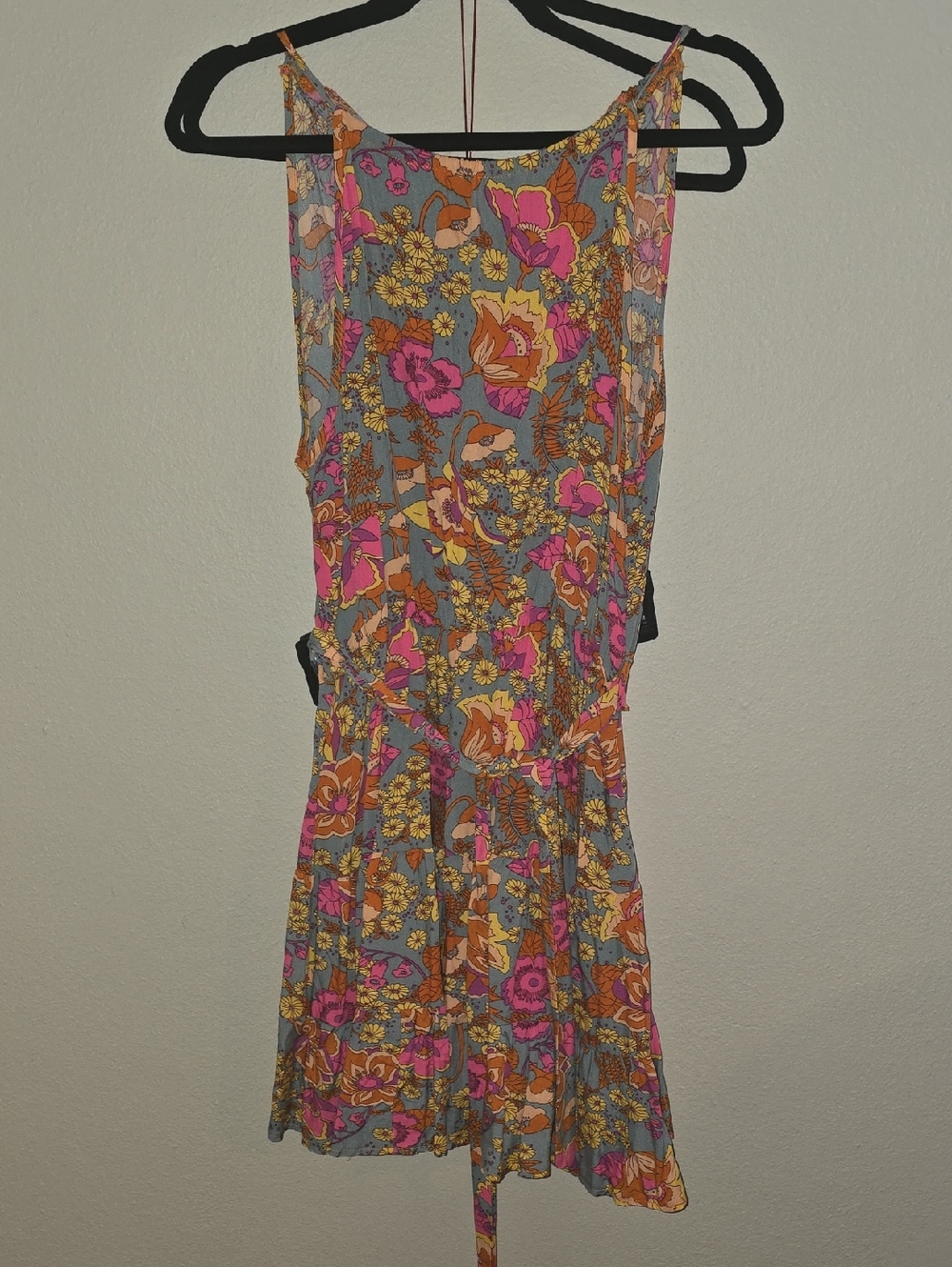 SHEIN Floral Tie-Waist Mini Dress in Pink, Orange and Yellow